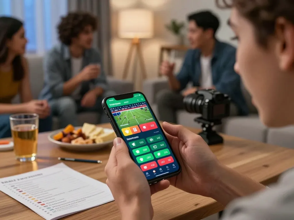 Exciting moment using keonhacai tv app for live sports betting, showcasing betting options.