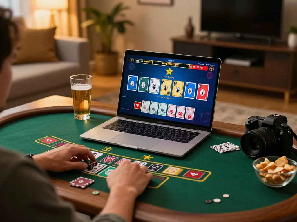 Player enjoying live dealer blackjack on a laptop, highlighting LC88 online gambling experience
