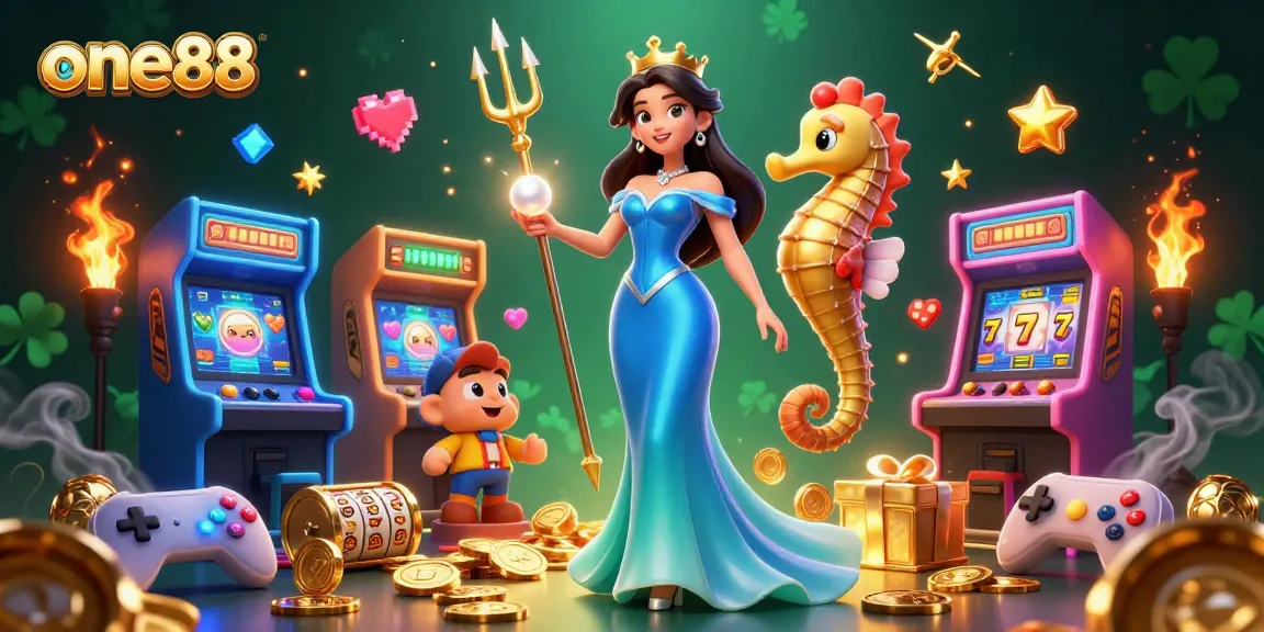 Engage with the one88 gaming experience, featuring a dynamic scene of a magical undersea world with vibrant casino elements.