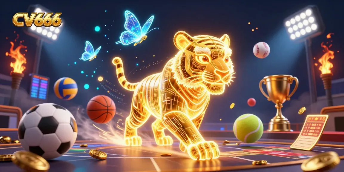 Experience thrilling gameplay at CV666 with a neon golden tiger prowling through a dynamic casino landscape.