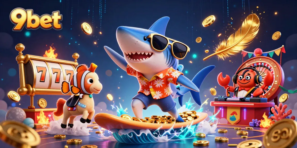Experience the thrill of 9bet gaming with a colorful underwater casino scene featuring playful characters.