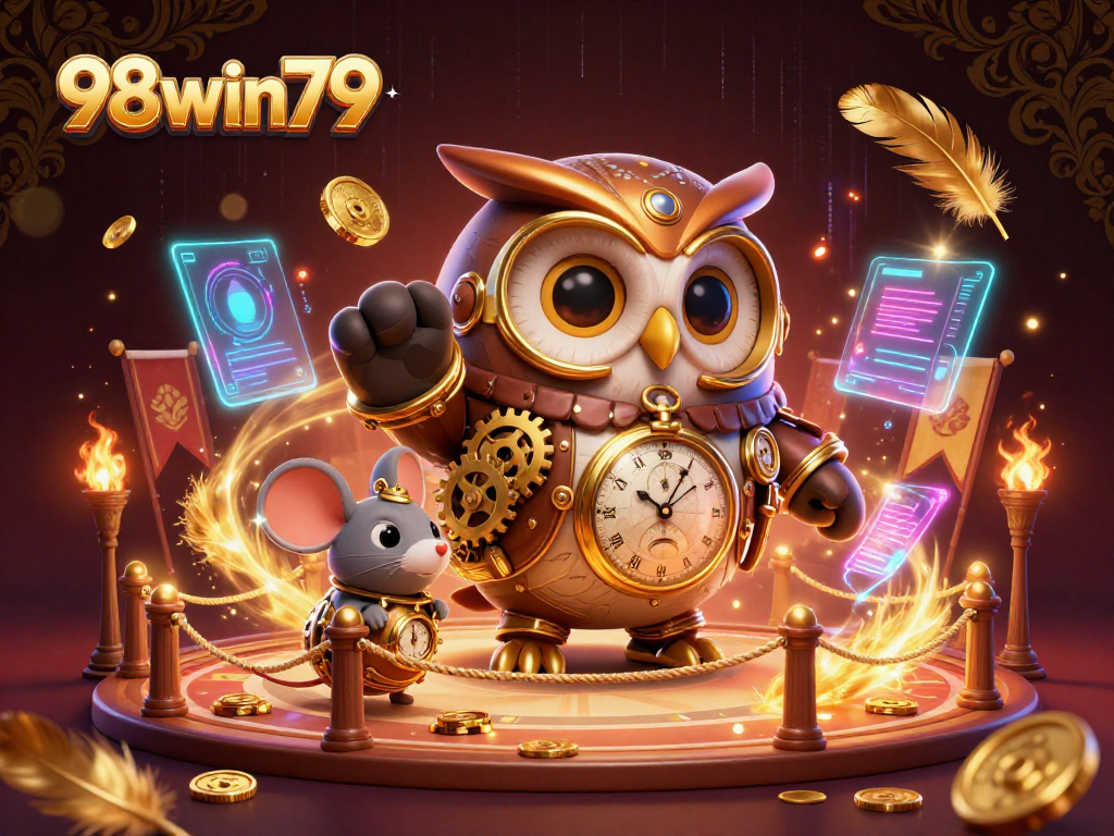 Engage with 98win79 through a thrilling 3D digital casino adventure featuring a time-traveler owl.
