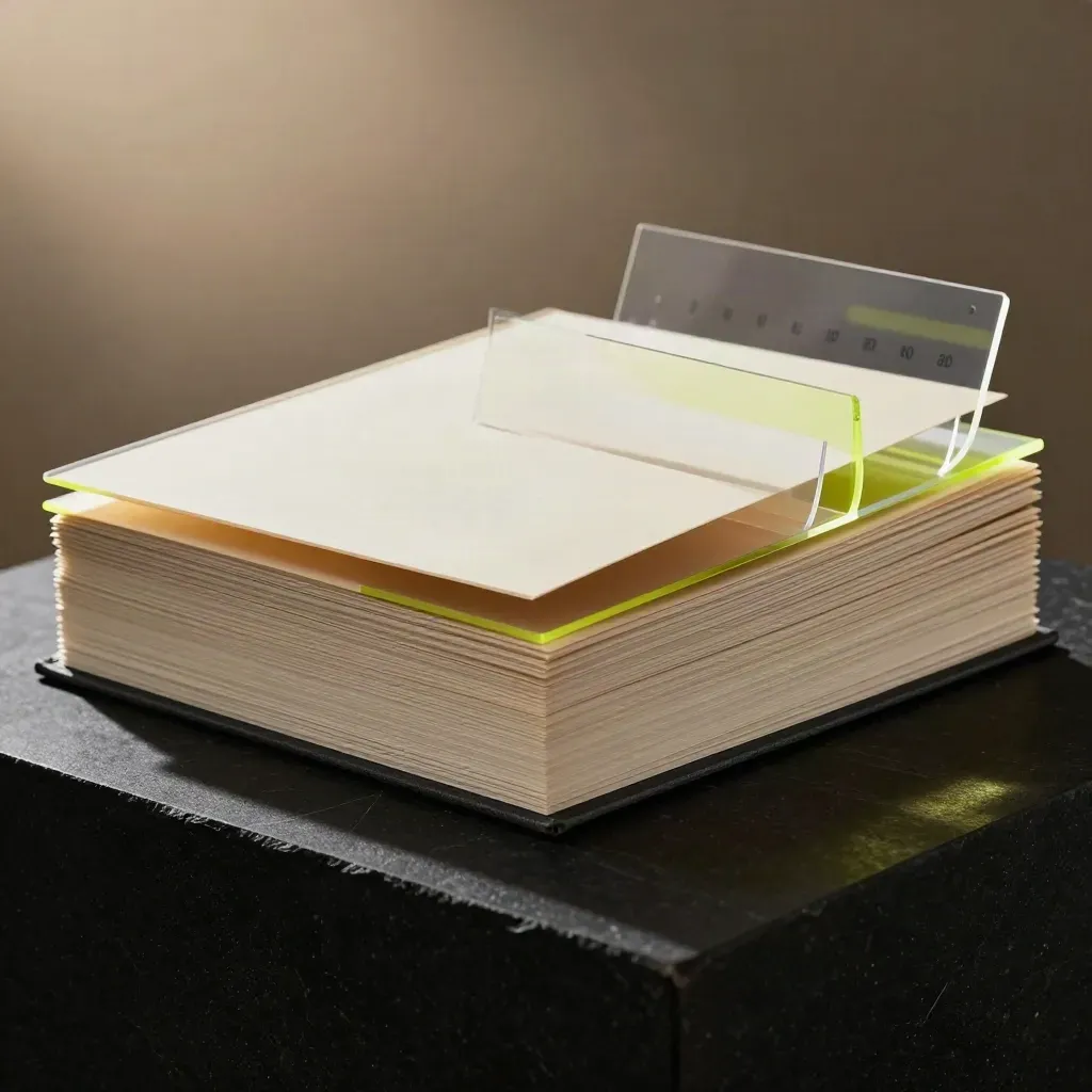 Tmavá produktová skladba balíčku růstu značky s deskami, fóliemi a limetkovým akcentem.