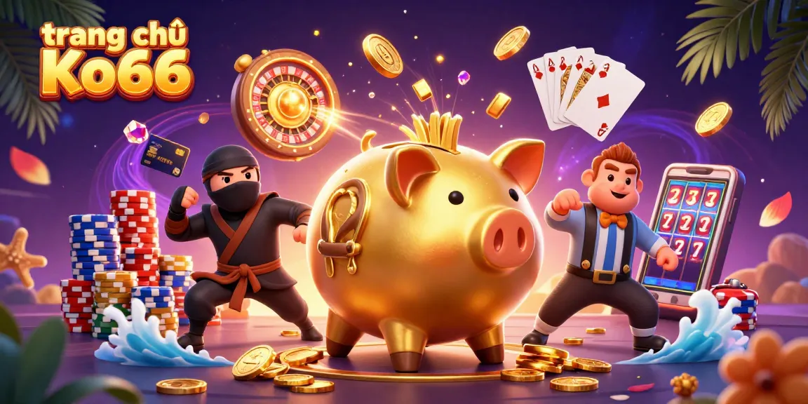 Experience exciting gaming at trang chủ Ko66 with dynamic characters and golden delights in a casino setting.