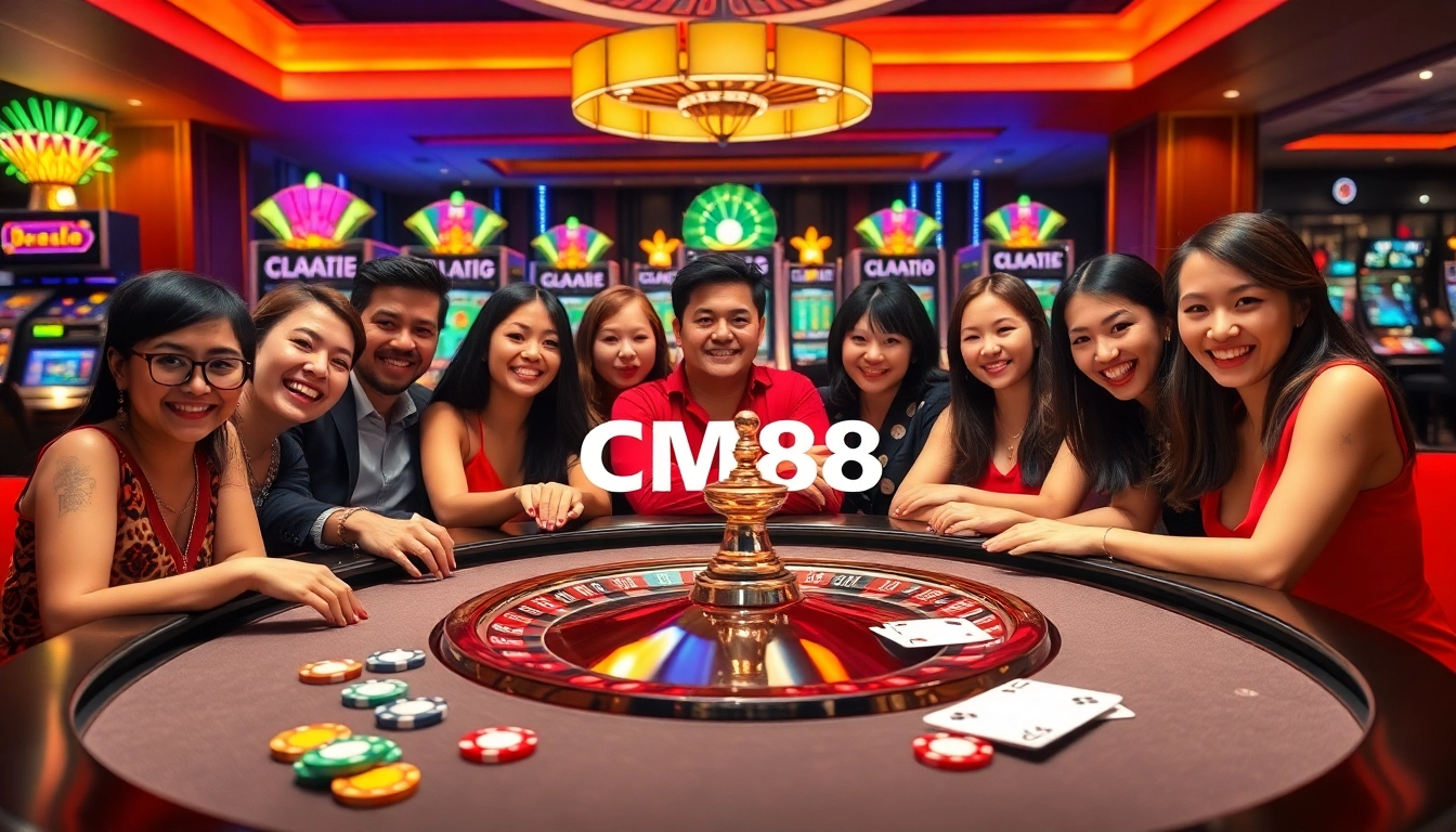 Experience the excitement of CM88 đăng ký with players enjoying casino games at a luxurious roulette table.