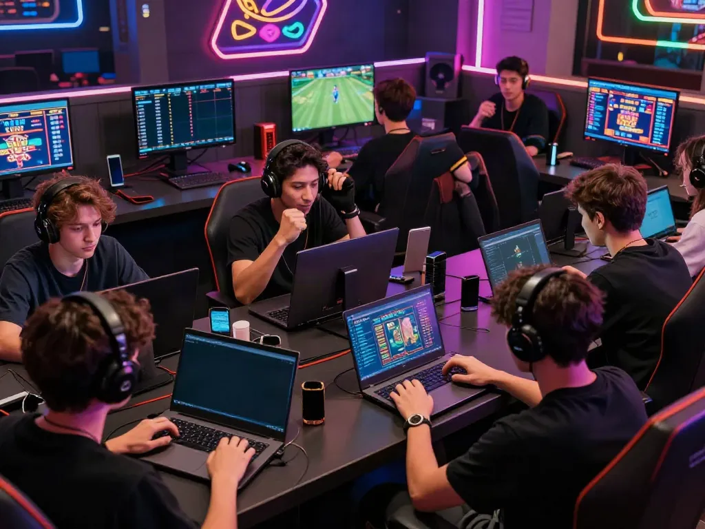 Exciting online gaming atmosphere with diverse players at https://five88bet.org/ engaging in sports betting and casino games.