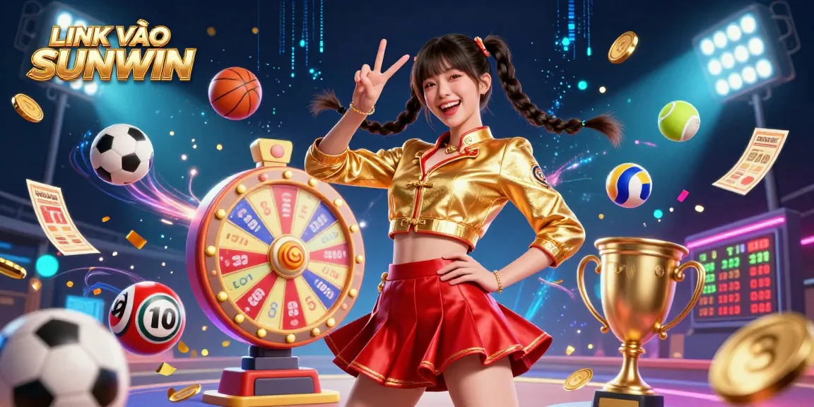 Engage with LINK VÀO SUNWIN in this vibrant 3D illustration featuring dynamic gambling elements.