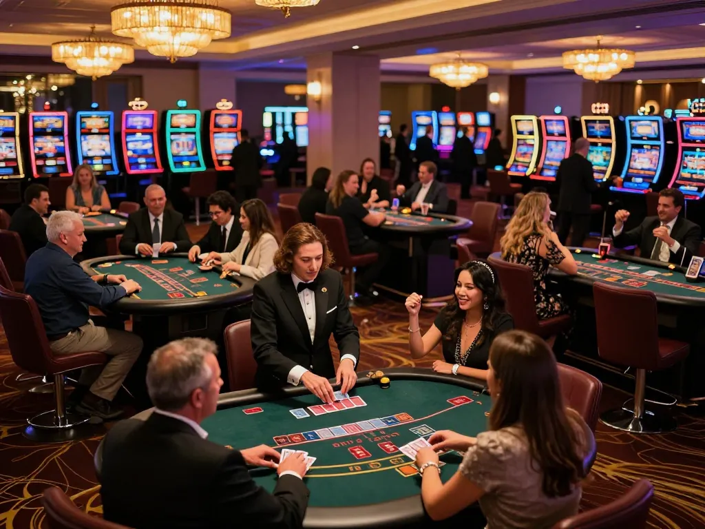 Players at mm88br engaging in dynamic blackjack gameplay in an upscale casino setting.