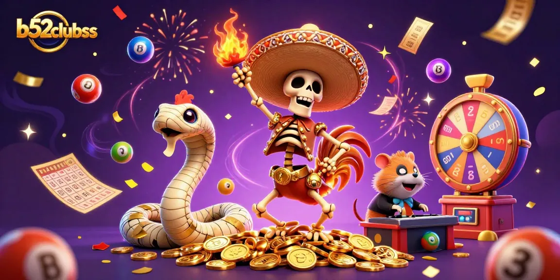 Bets come alive at b52clubss with vibrant characters celebrating among golden coins and dynamic casino elements.