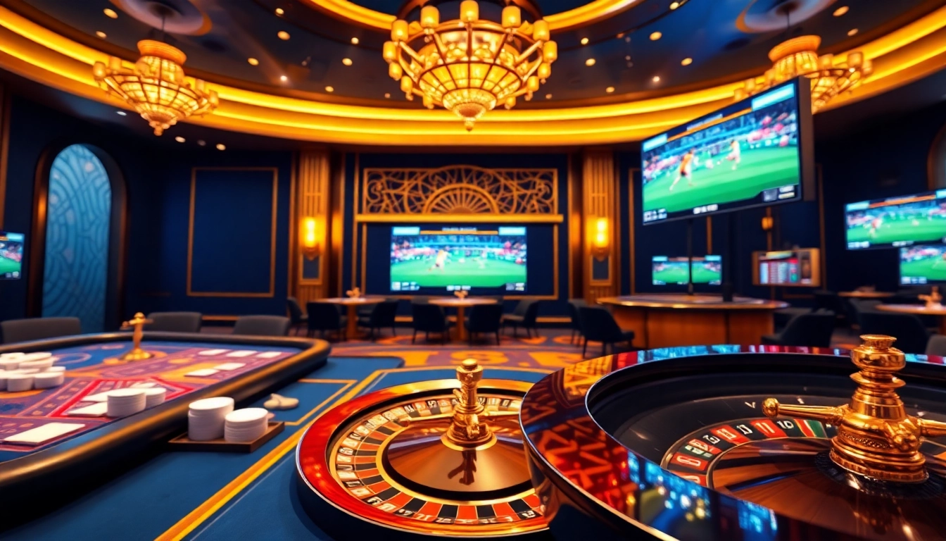 CakhiaTV enhances the gambling experience with a vibrant casino scene filled with poker tables and roulette wheels.