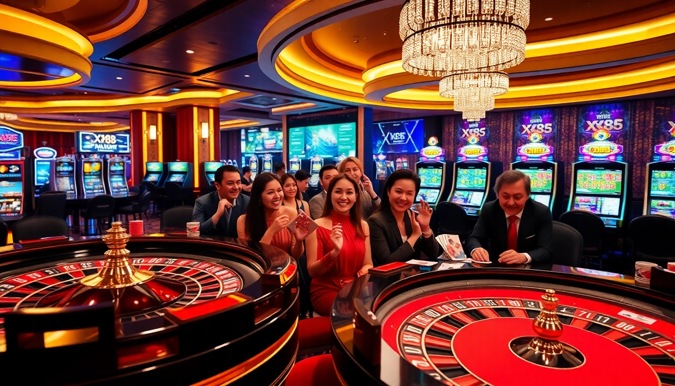 Experience thrilling action at XX88 casino with vibrant gaming tables and colorful slot machines.